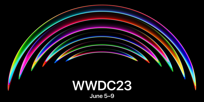 Several bands of colors above a WWDC logo